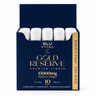 Open doos BLUVITAL The Gold Reserve met tien collageenshots van 25 ml en gouden tekst op de voorkant.